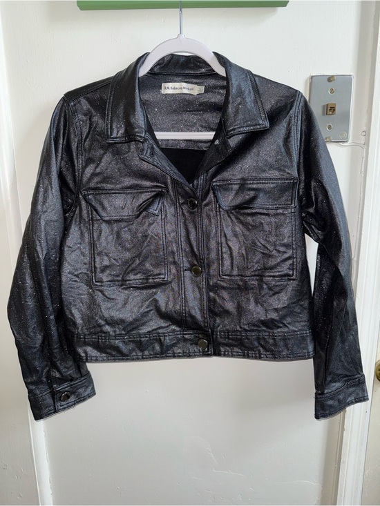 Rebecca Minkoff Jackets & Blazers - RM Rebecca Minkoff Shimmer Metallic Black Denim Style Jacket Sparkle Coated L